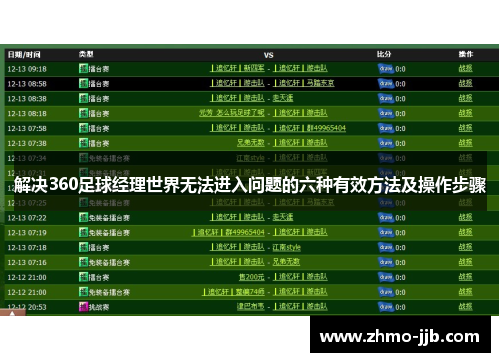 解决360足球经理世界无法进入问题的六种有效方法及操作步骤